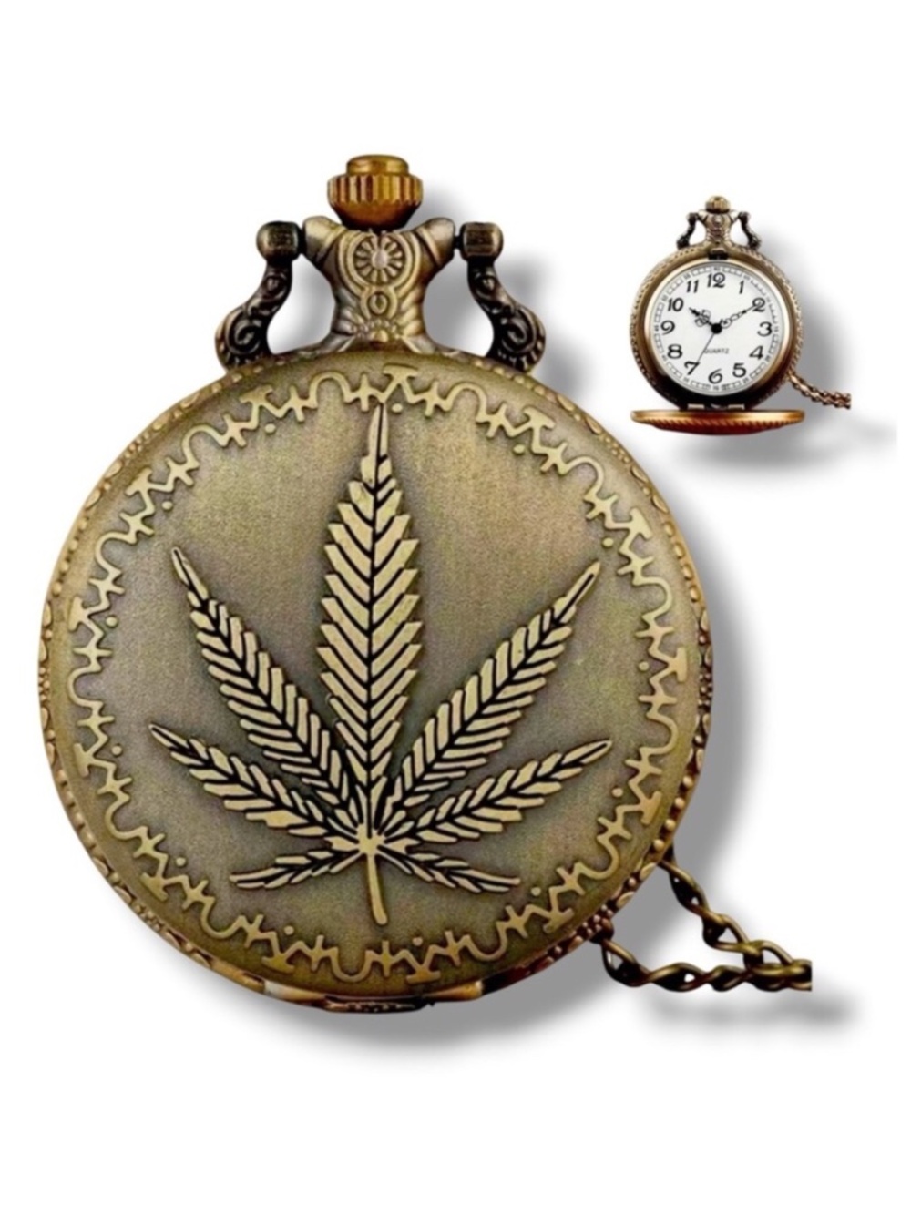 (5) Pocket Watch 420 Plant Leaf Antique Bronze Vintage Inspired